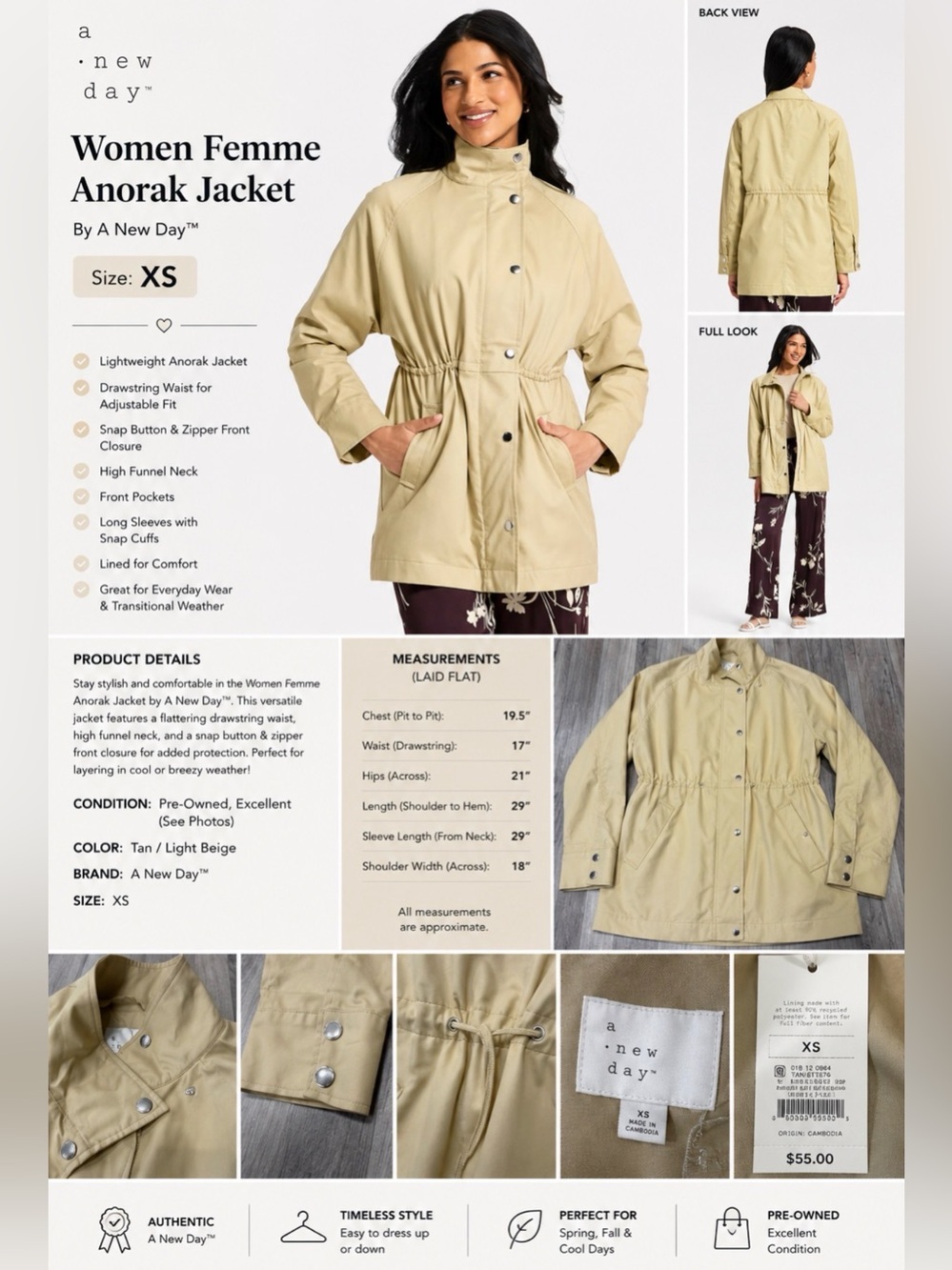 a new day Tan Lightweight Anorak Jacket